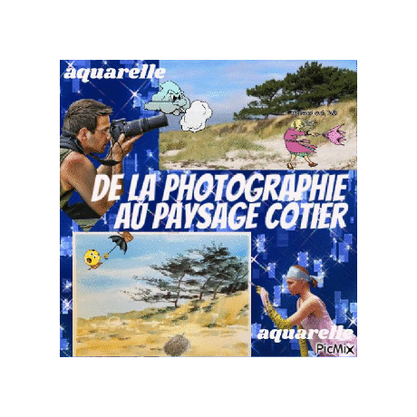 Dessin et peinture - vidéo 3657 : Un tutoriel pour simplifier une photo, afin de réaliser un paysage côtier - aquarelle.