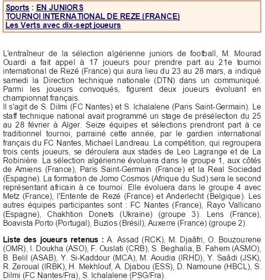 Si Kaddour avec l\'EN junior au tournoi de Rezé