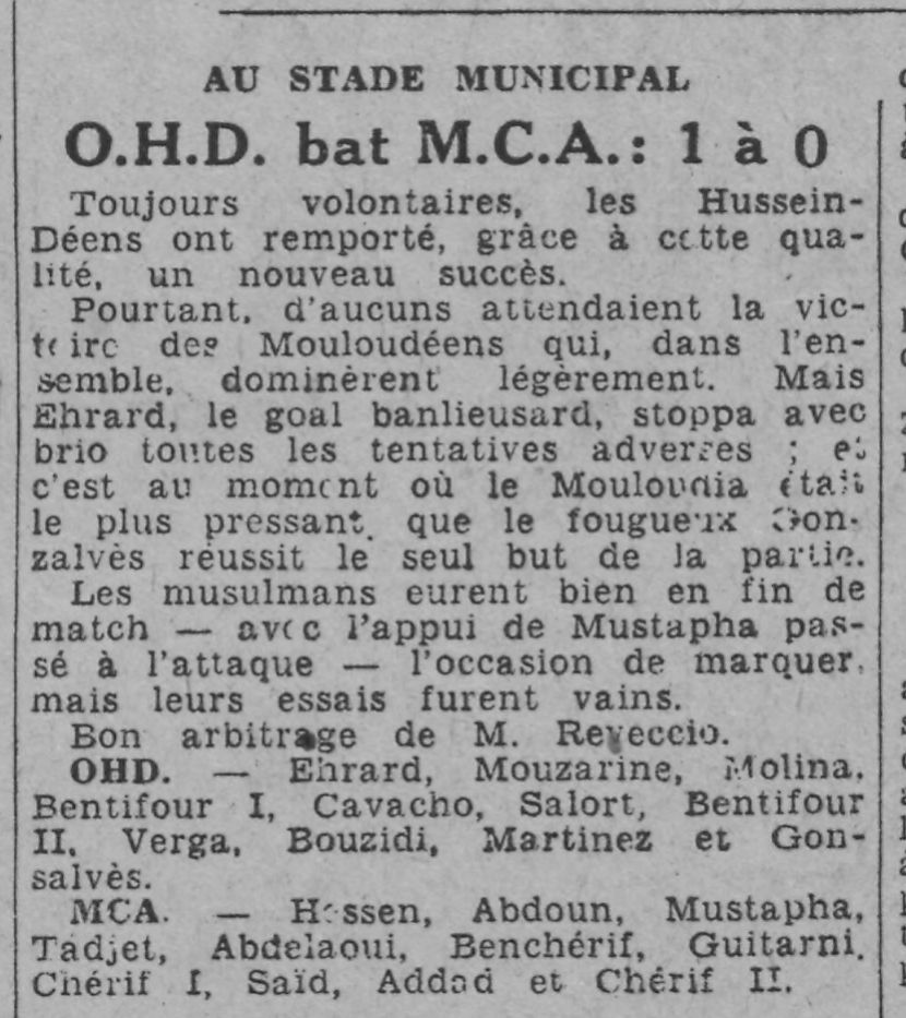 Dim 5.12.1943 au Municipal OHD-MCA 1-0