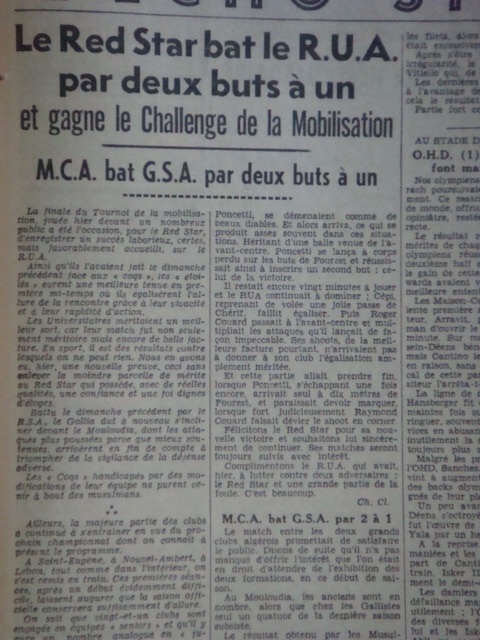 15.10.1939 chllenge de la mobilisation 3ème place mca-gallia 2-1