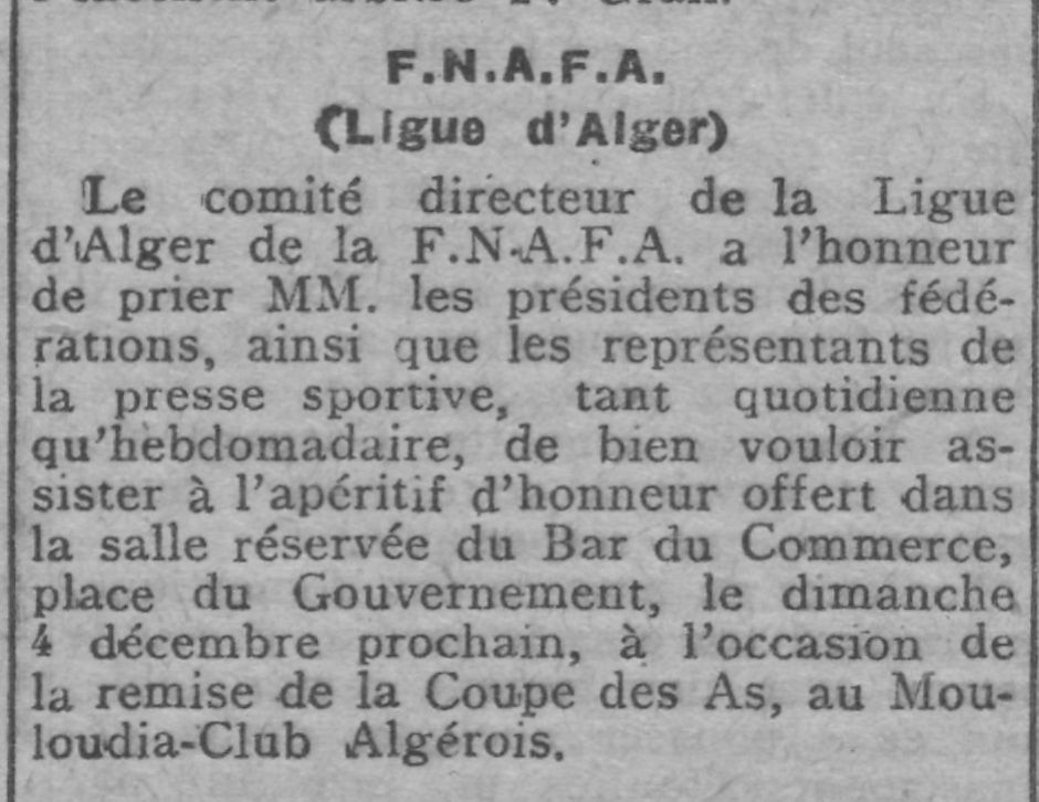 Dimanche 4.12.1927 Remise de la coupe des AS au Mouloudia