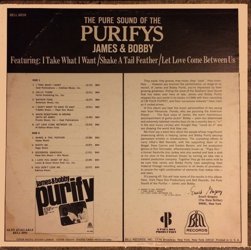 James & Bobby Purify : Album " The Pure Sound Of The Purifys - James & Bobby " Bell Records BELL 6010 S [ US ]