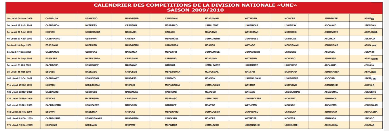 Calendrier  Nationale 1