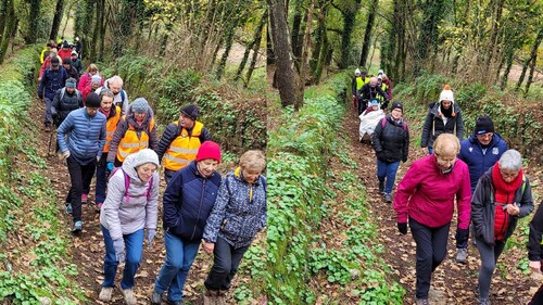 100 participants à la randonnée du Téléthon organisée par le club des Randonneurs Ploemelois . 9 km de marche sur les sentiers autour de Ploemel .