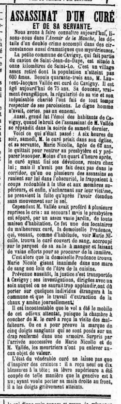 Agression de M. Vallée, curé de Cavigny (Manche) 1873