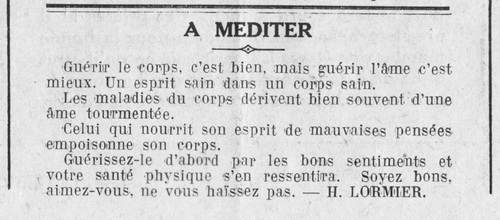 Henri Lormier - À méditer (Le Fraterniste, 1er décembre 1934)