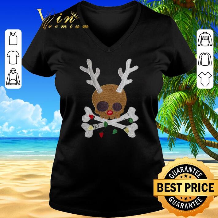 Premium Skull reindeer Christmas lights shirt