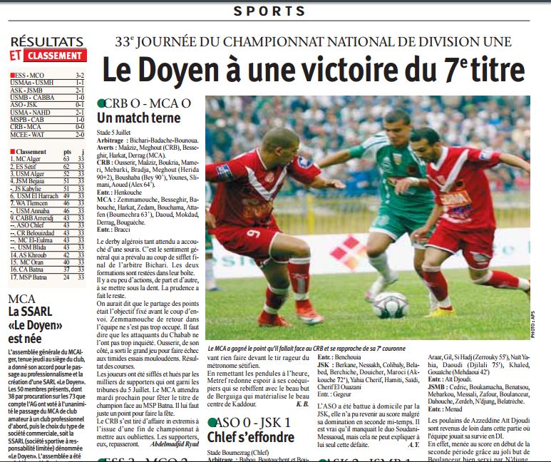 Vendredi 28.5.2010 CRB-MCA 0-0