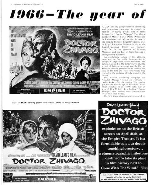 DOCTEUR JIVAGO - OMAR SHARIF BOX OFFICE 1966