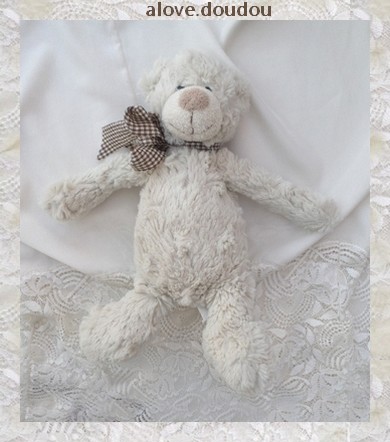 Doudou Ours Maxita Peluche Beige Noeud Vichy Marron 