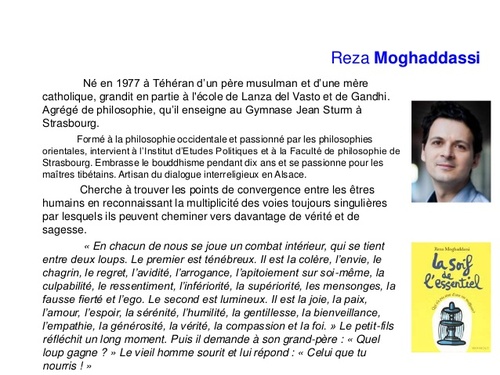 MOGHADASSI, Reza - La Soif de l'Essentiel,  interviewé par le philo. A. Bidar