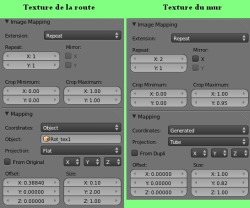 Les panneaux des deux textures