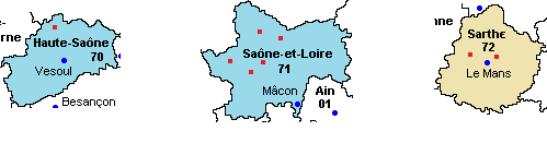 Haute Saône (70) Saône et Loire (71) Sarthe (72)