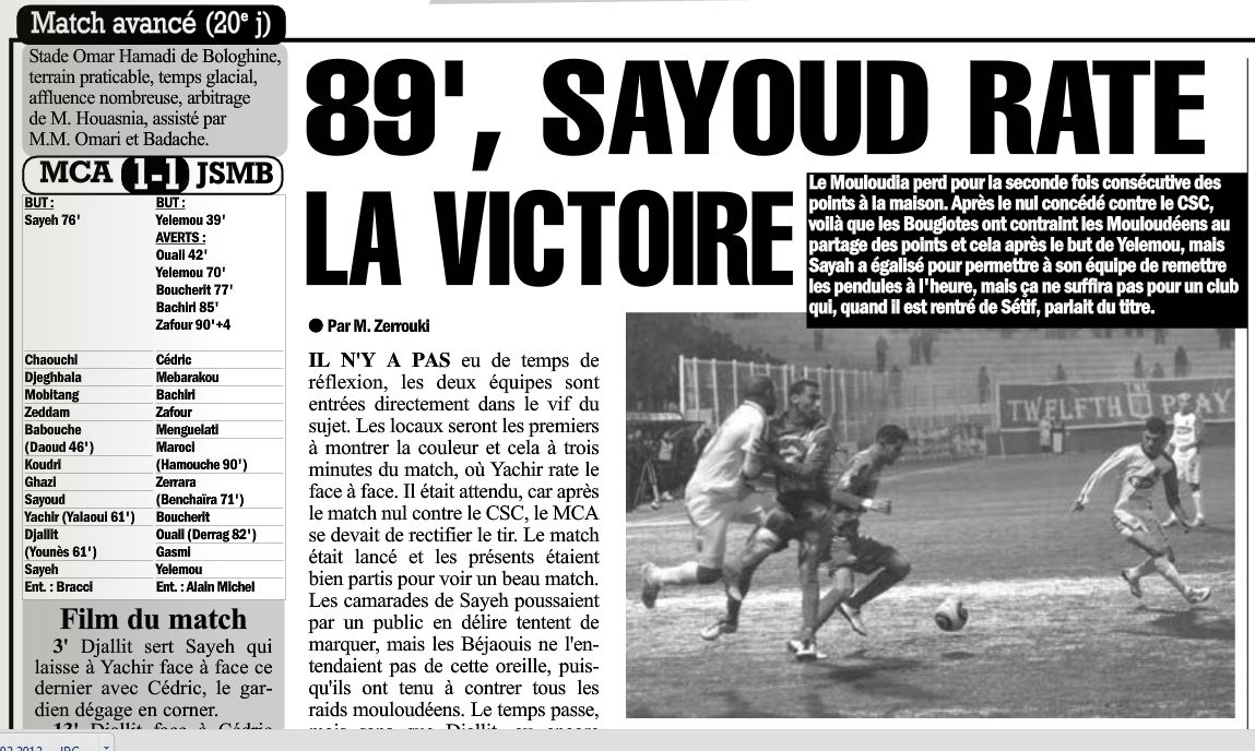 samedi  11.02.2012 mca-jsmb 1-1
