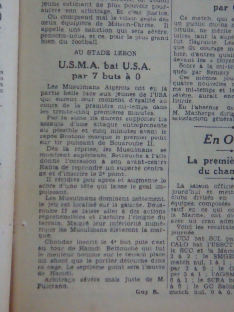 3.12.1939 usma cartonne contre l\'union sportive d\'alger (usa) 7-0