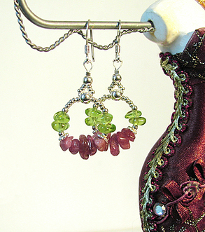 - Réservé - Boucles Pierres Naturelles de Tourmaline rose et Péridot / Argent 925