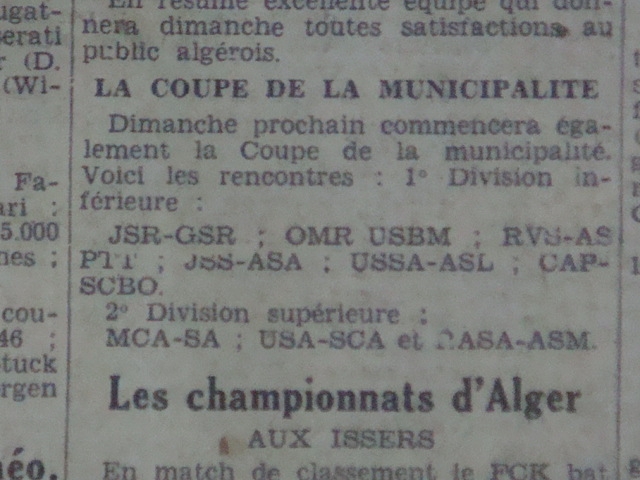 Dimanche 11.9.32 à Hussein-Dey coupe Municipalité Stade Algérois-MCA 1-0