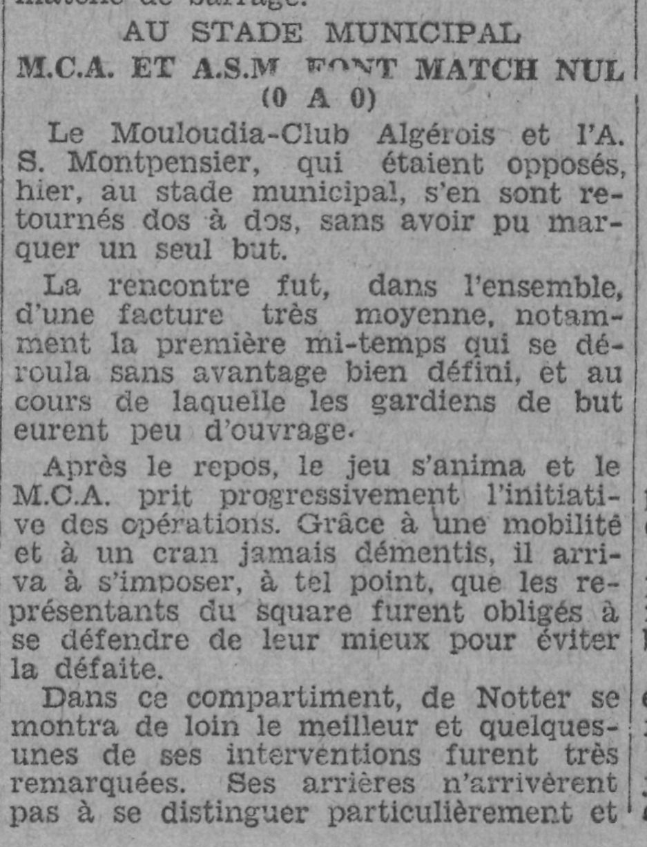 Dimanche 25.10.1931 au stade municipal ASM-MCA 0-0