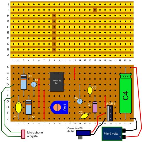 Montage du déclencheur audio pour flash sur le Veroboard