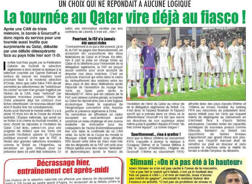 Jeudi 26.03.2015 à Doha Amical Qatar-EN 1-0