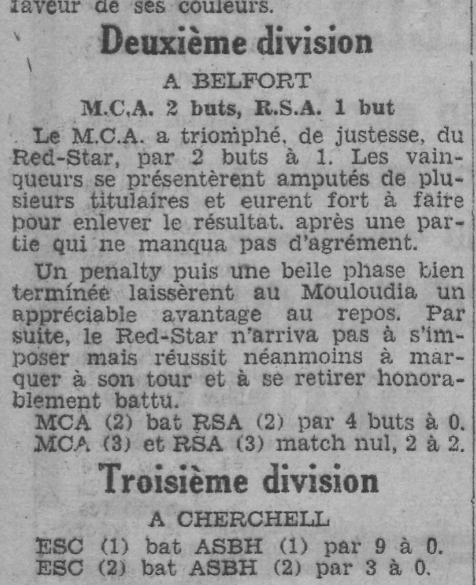 Dimanche 29.3.1931 belfort match  en retard MCA-RSA 2-1
