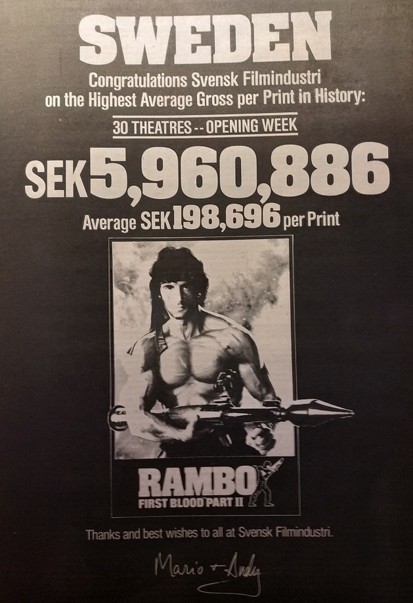 RAMBO 2 LA MISSION PARTIE 2 (RAMBO : FIRST BLOOD 2) SYLVESTER STALLONE BOX OFFICE 1985