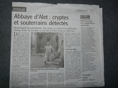 Albert Fagioli de retour à Alet-les-Bains, pour présenter son dossier, ainsi que les nouveauté 2014, auprès du nouveau maire d'Alet, Mme Ghislaine Tafforeau. (Albert Fagioli)