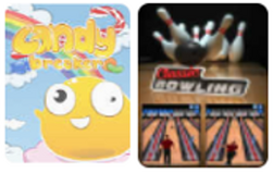 Capture des jeux « Candy Breaker » et « Classic Bowling »