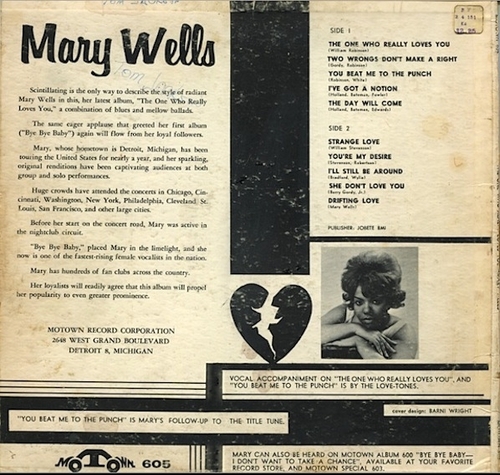 Mary Wells : Album " The One Who Really Loves You " Motown Records MT 605 [ US ]