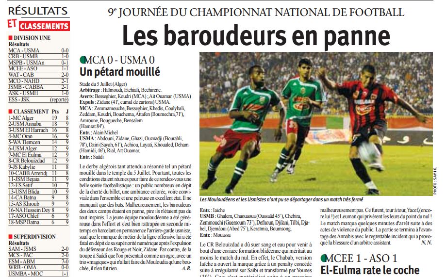 Samedi 17.10.2009 stade du 5-Juillet MCA-USMA 0-0