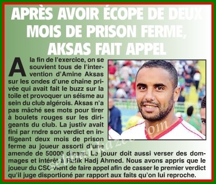 Aksas fait appel