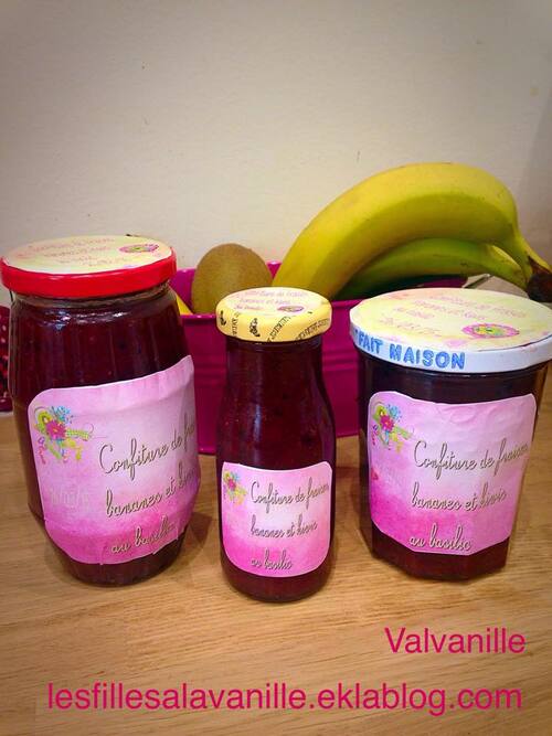 Confiture fraises, bananes et kiwis au basilic