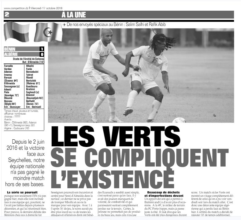 Mardi 16.10.2018 à Cotonou Q.CAN Retour Bénin-EN 1-0