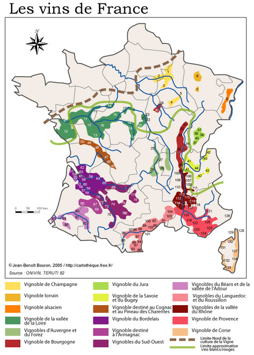 Carte des cépages de France