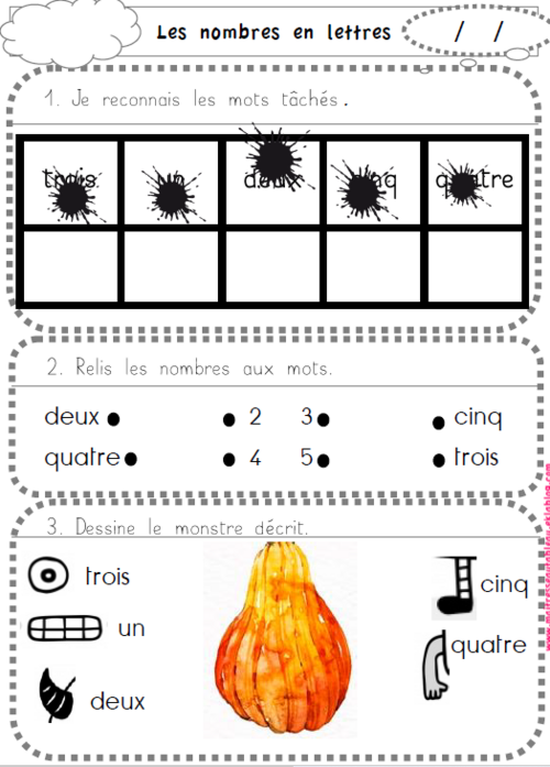 Fiche CP écrire les nombres en lettres