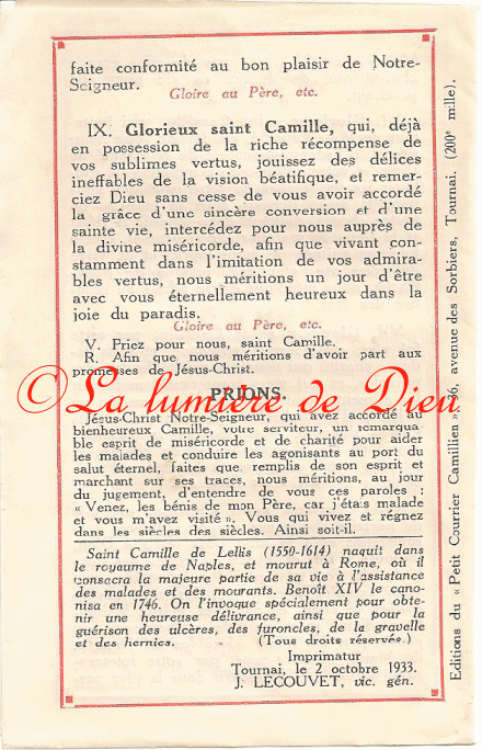 Neuvaine à saint Camille de Lellis