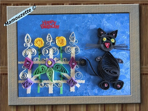 Carte anniversaire chat en quilling 