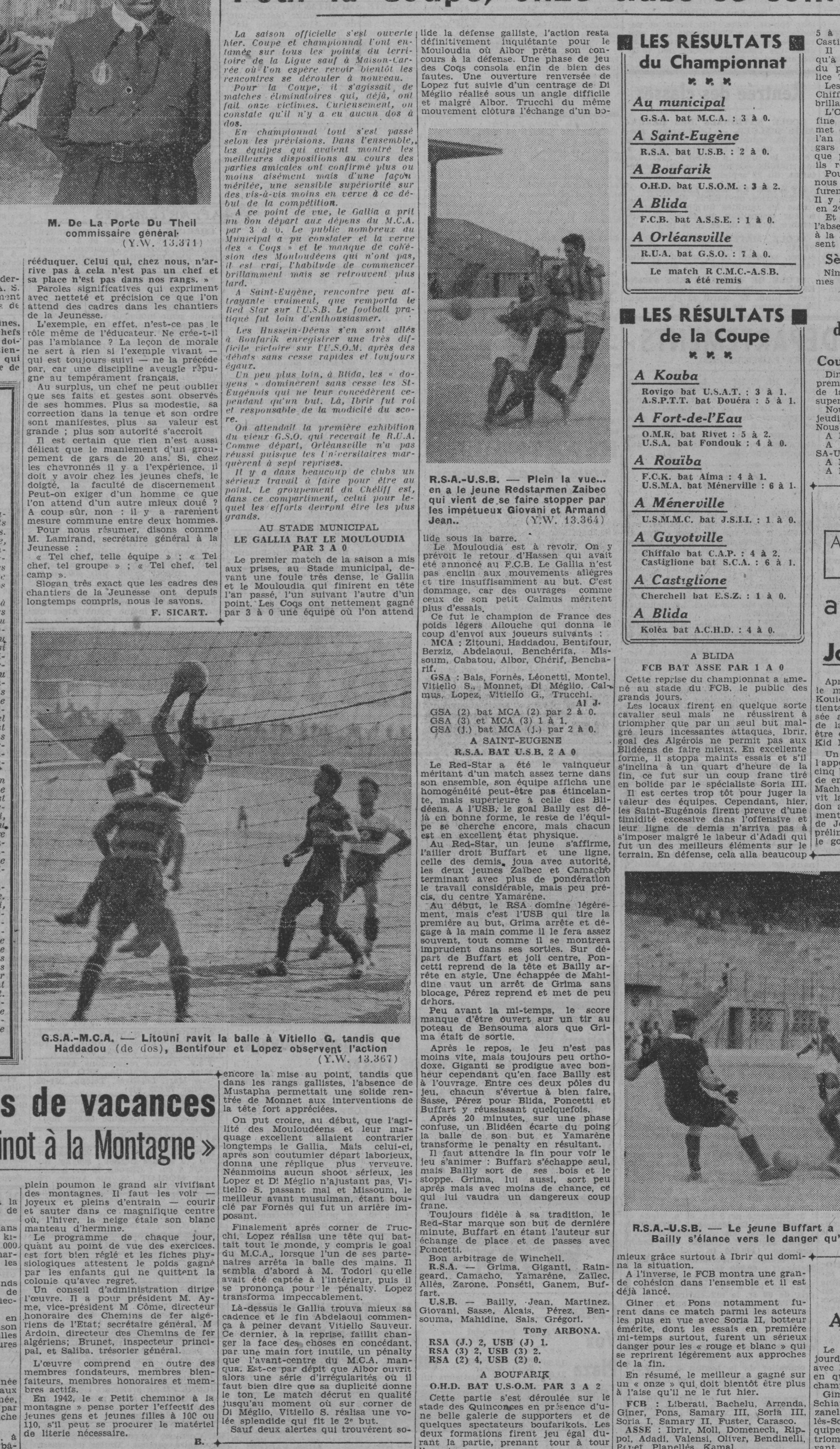 D 21.9.1941 1ère journée Municipal GSA-MCA 3-0