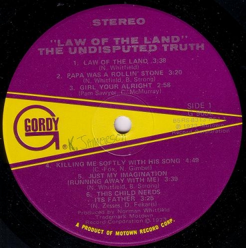 1973 : Album " Law Of The Land " Gordy Records G 963 L [ US ]