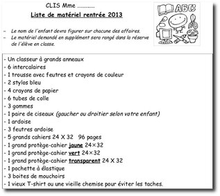 Matériel élèves pour la prochaine année scolaire