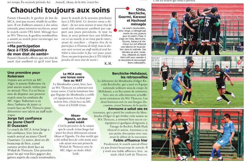 Dimanche 15.3.2015 Amical à Tlemcen WAT-MCA 3-3