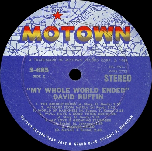 David Ruffin : Album " My Whole World Ended " Motown Records MS685 [ US ]