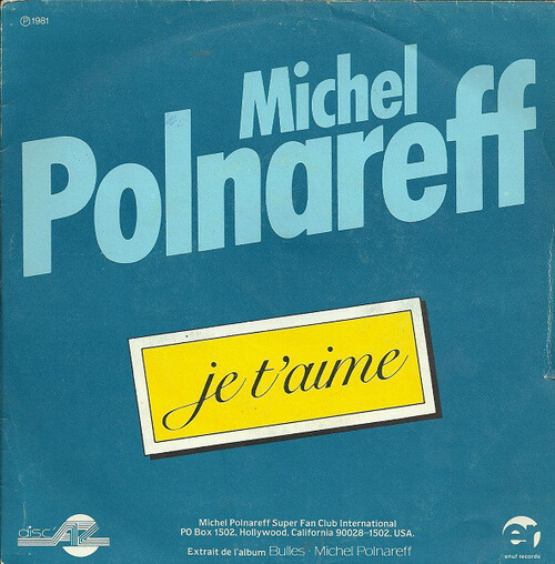 Je T'aime Vinyl France  1981