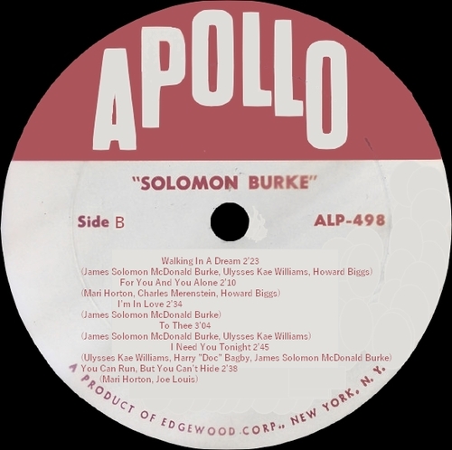 Solomon Burke : Album " Solomon Burke " Apollo Records ALP 498 [ US ]