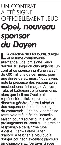 jeudi 11.2.2010 Opel nouveau sponsor du Mouloudia, signature du contrat