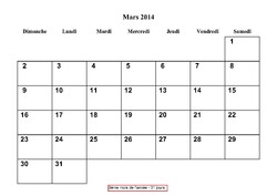 calendriers mensuels élève 2014