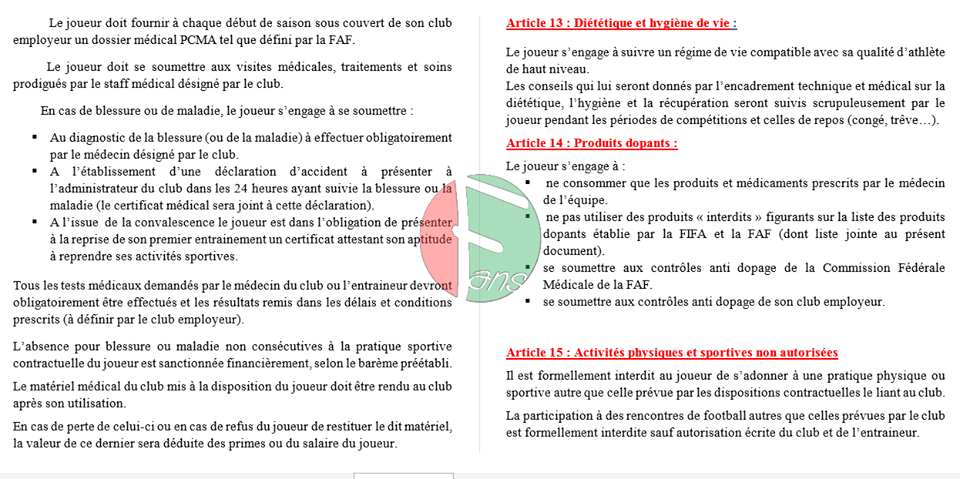 Spécimen de règlement intérieur
