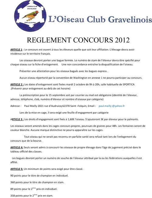 Affiche et Réglement du Concours Gravelines 2012