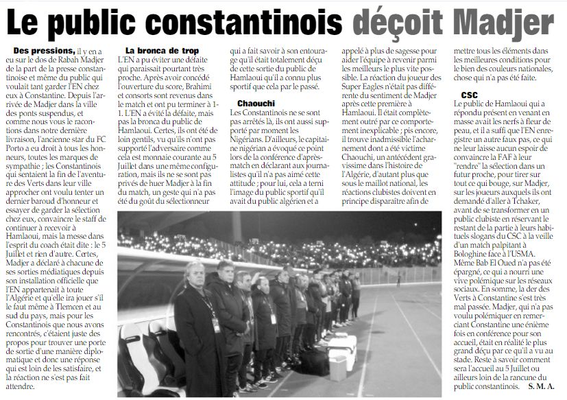Vendredi 10.11.2017 à Constantine EN-Nigéria 1-1 ( 3-0 sur tapis vert)