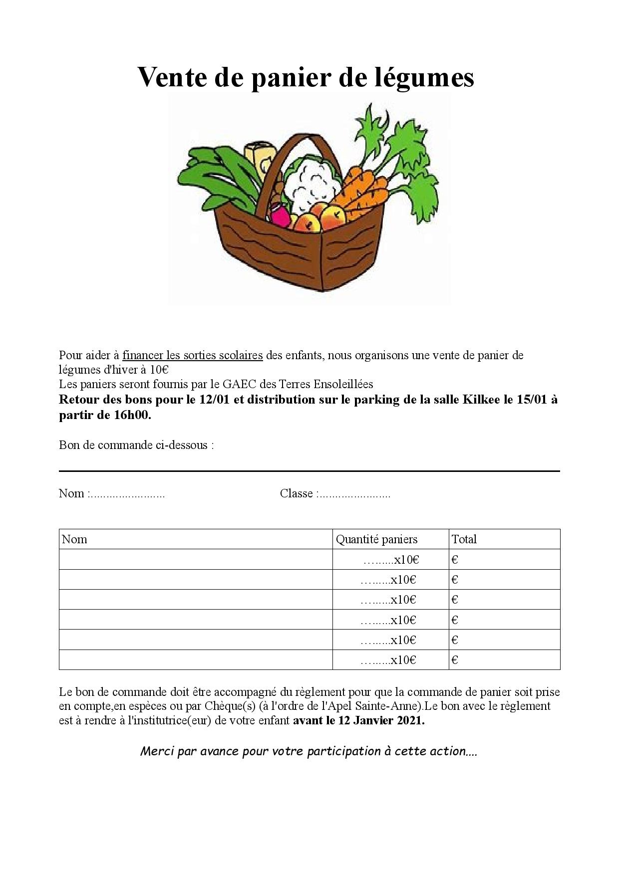 APEL vente de paniers de légumes - Ecole Sainte Anne